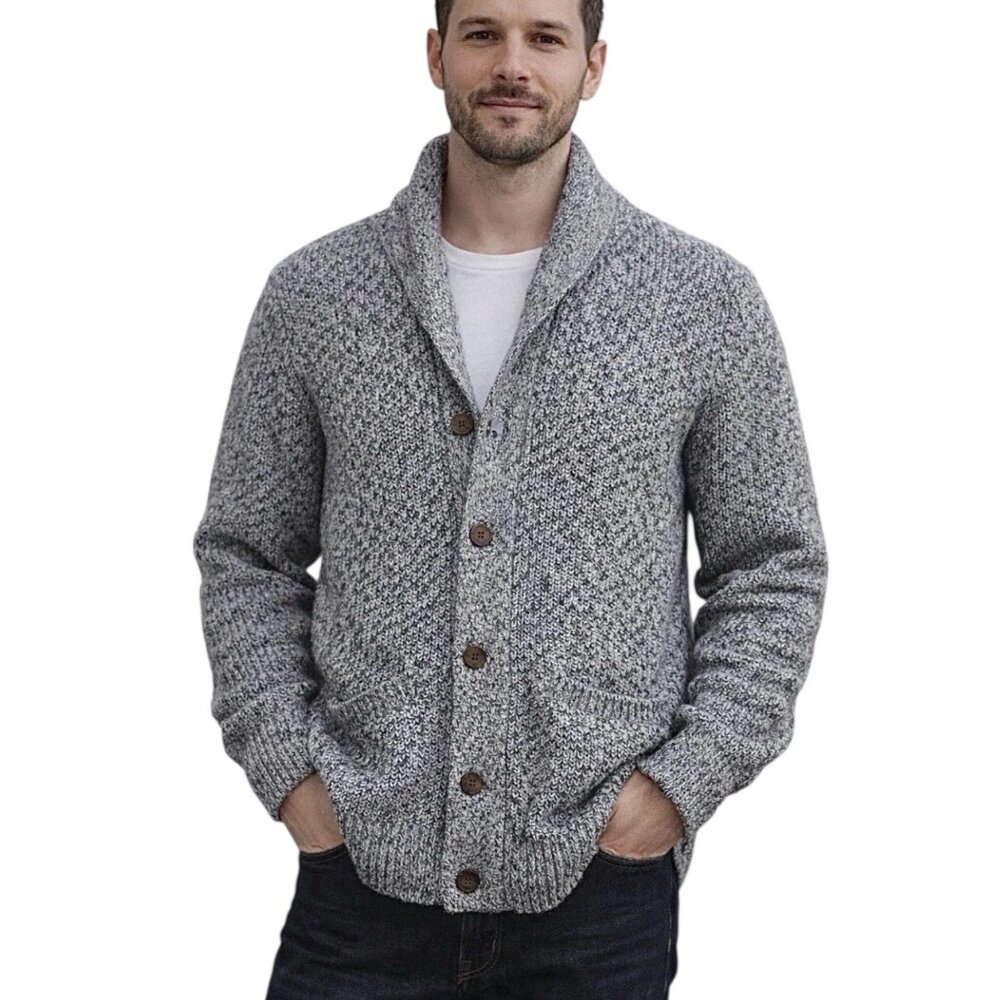 Faherty Mans Sz L Shawl Cardigan GrayCashmere Blend Heritage Preppy Old Money